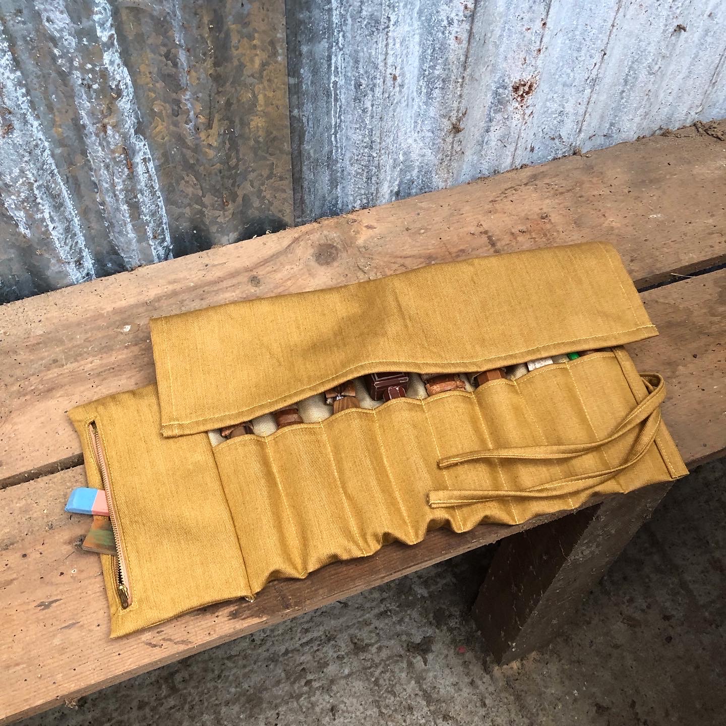Golden Ochre Denim Tool Roll - Image 3