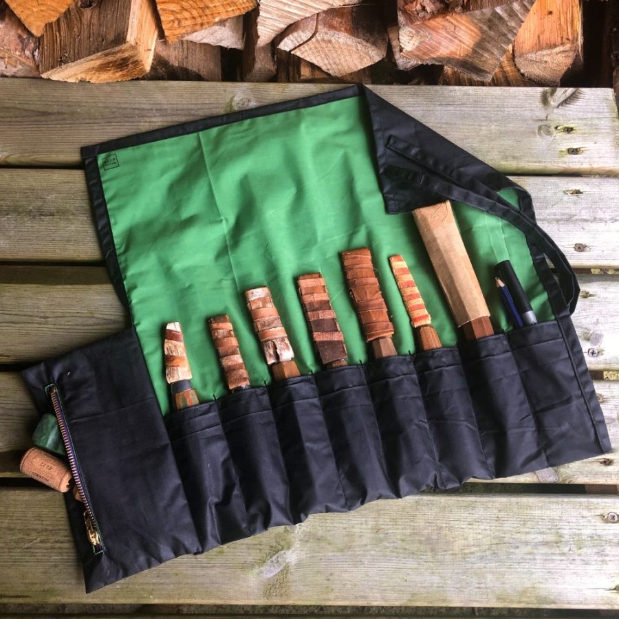 Black and Bright Green Waxed Cotton Tool Roll