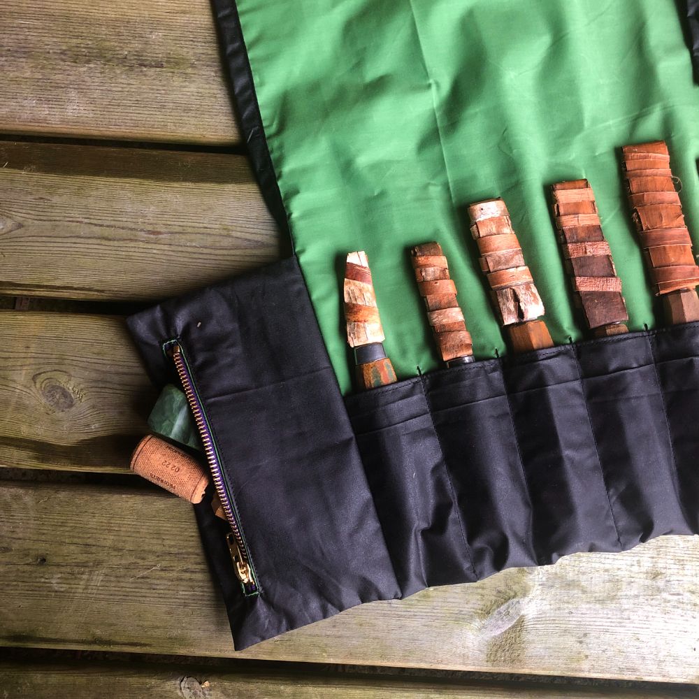 Black and Bright Green Waxed Cotton Tool Roll - Image 2