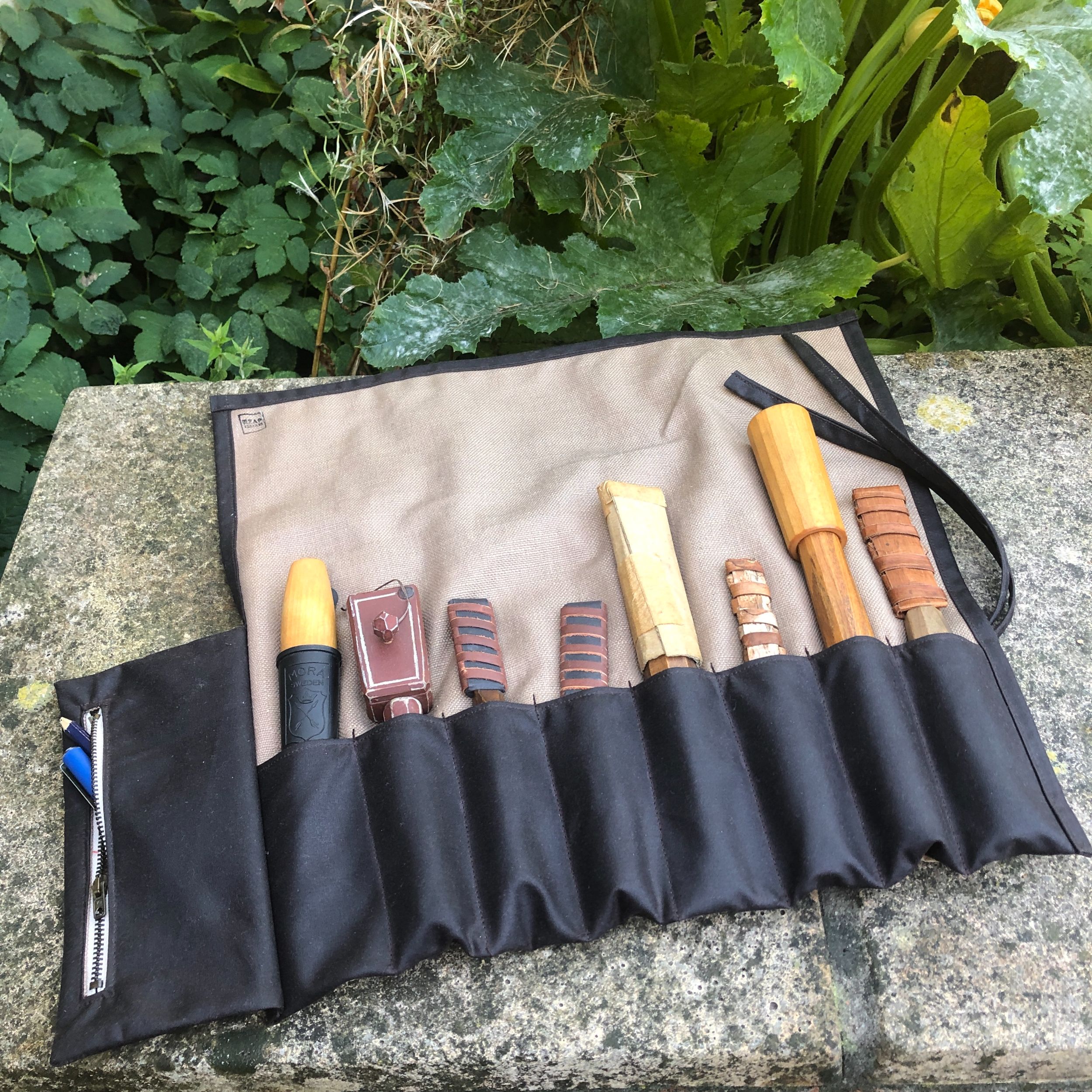 Darkest Brown Waxed Canvas and Beige Cotton Tool Roll - Image 2