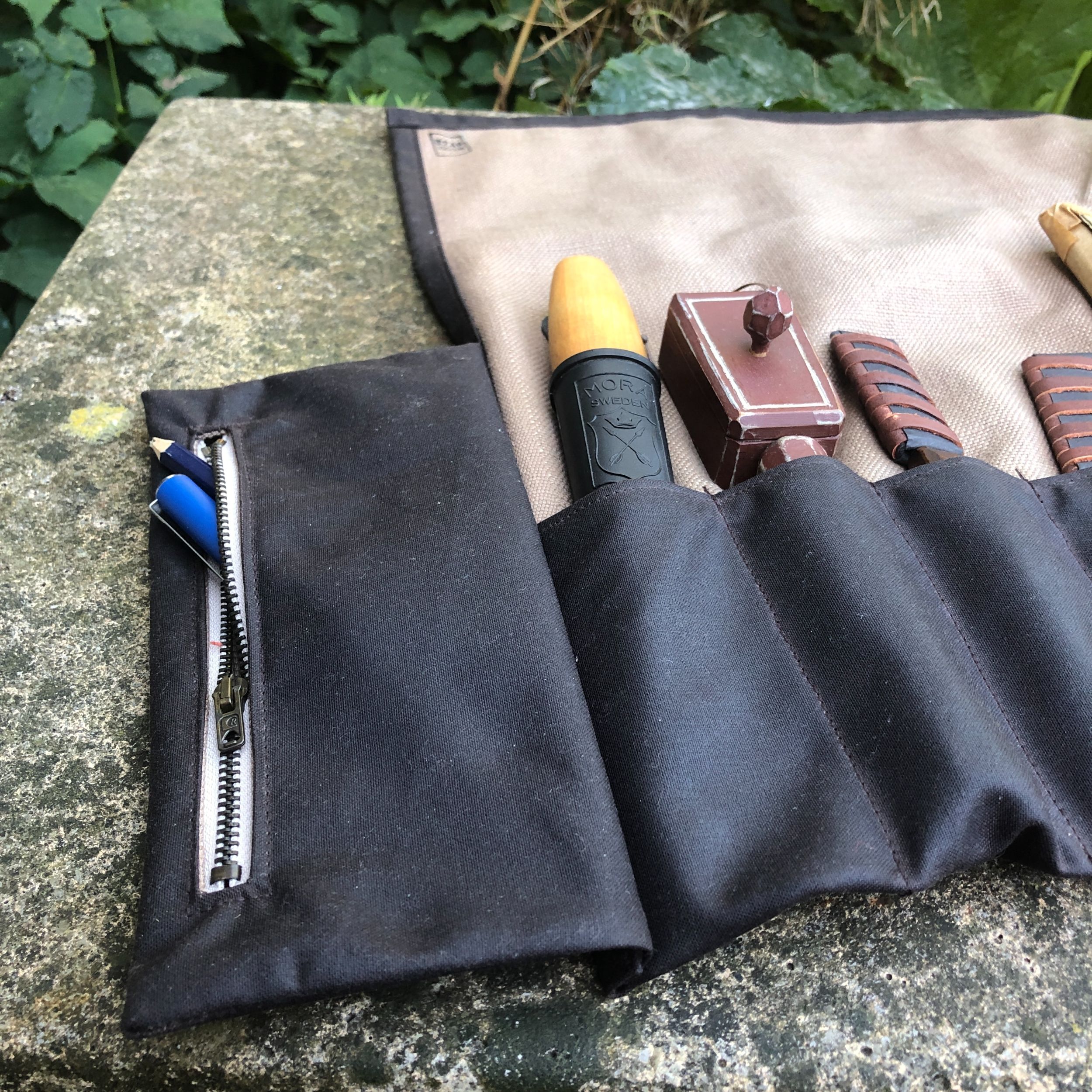 Darkest Brown Waxed Canvas and Beige Cotton Tool Roll - Image 3
