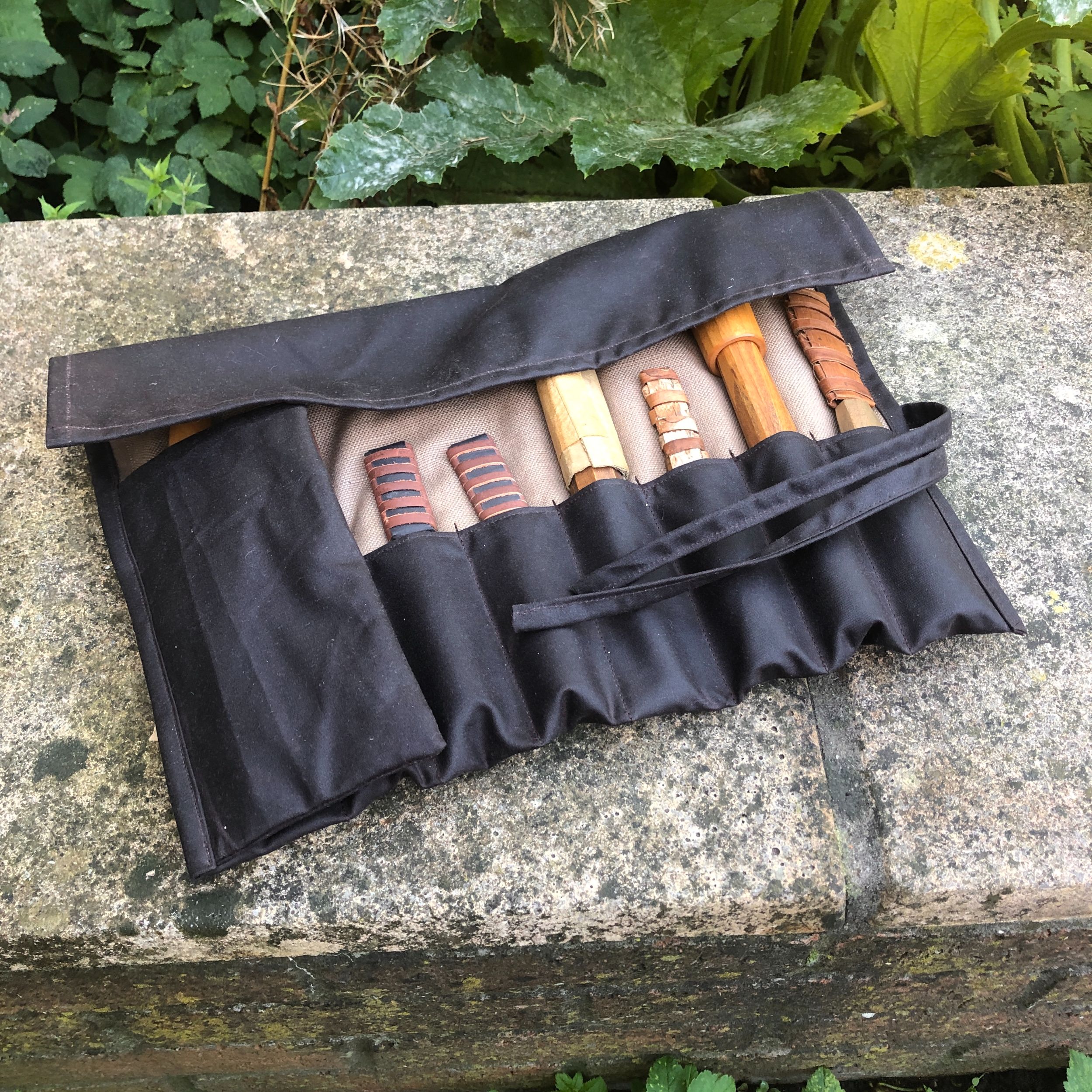 Darkest Brown Waxed Canvas and Beige Cotton Tool Roll - Image 4