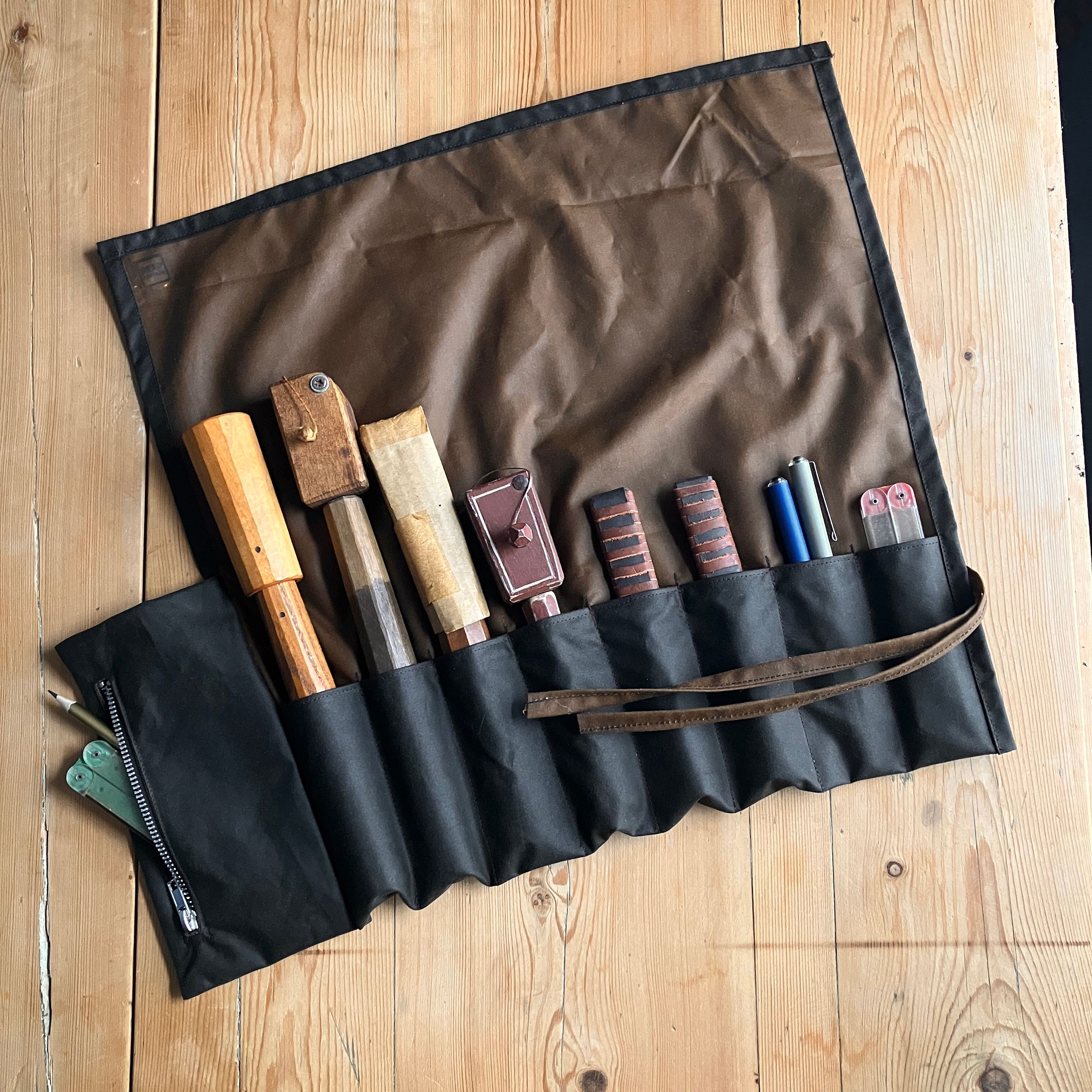 Darkest Brown and Warm Brown Waxed Canvas Tool Roll