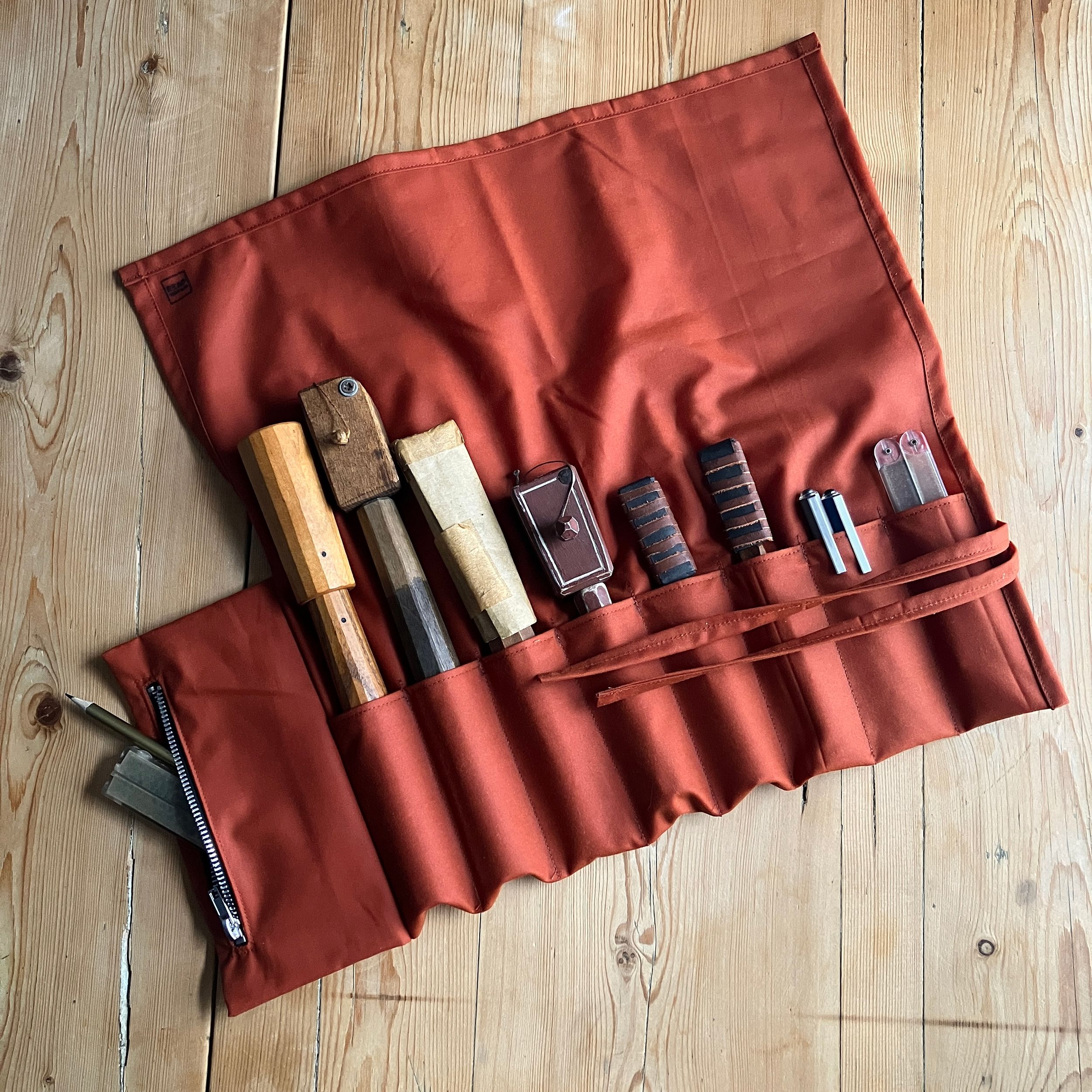 Brick Red Waxed Cotton Tool Roll