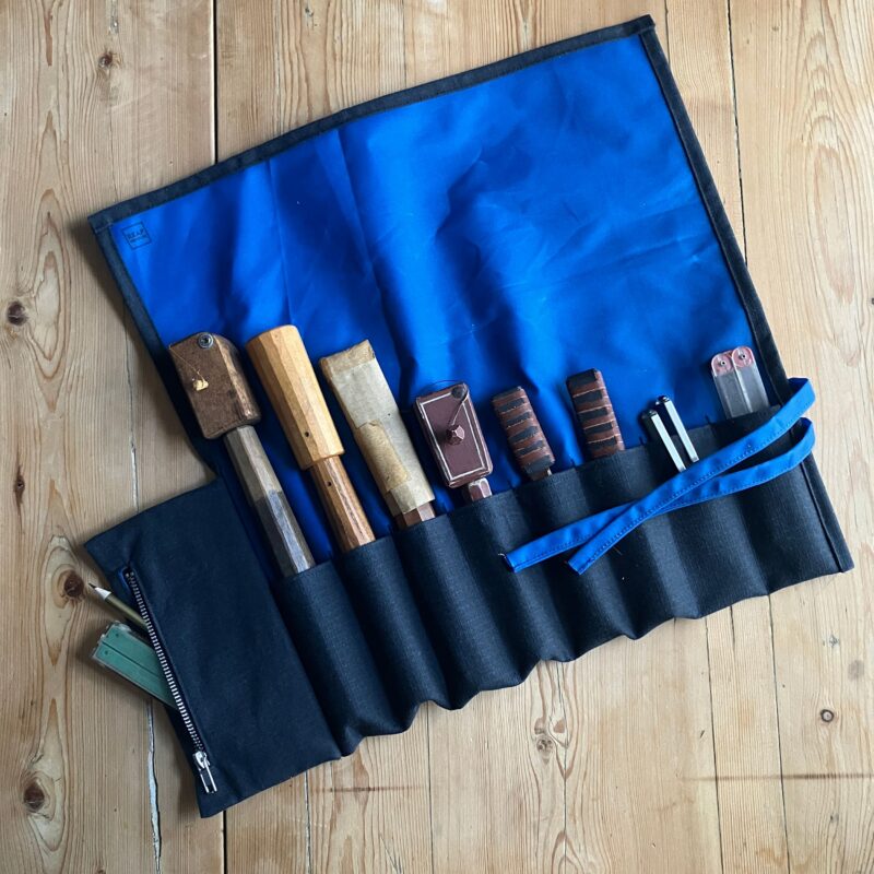 Navy and Bright Blue Waxed Canvas Tool Roll