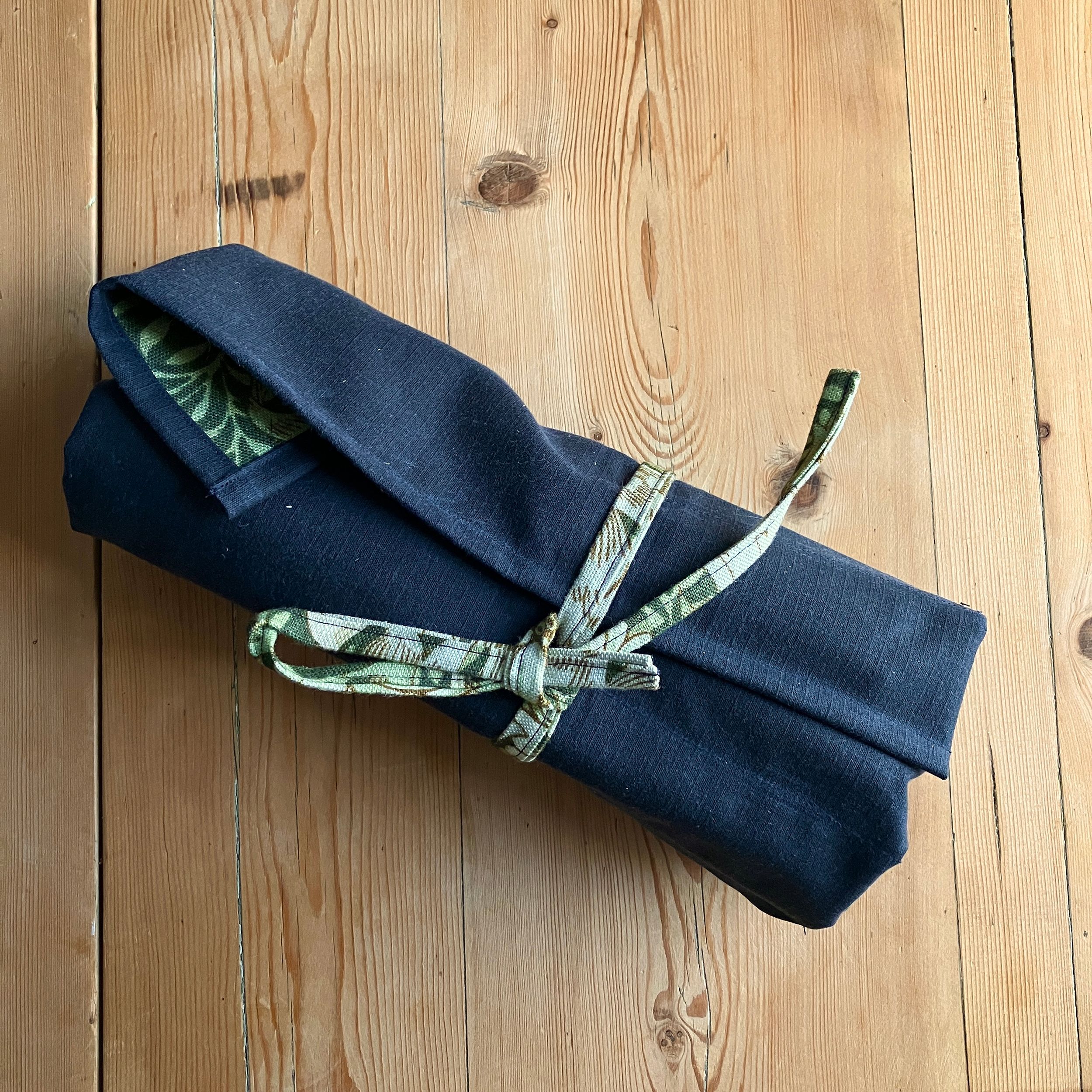 Navy Waxed Canvas and Green Botanical Print Tool Roll - Image 4