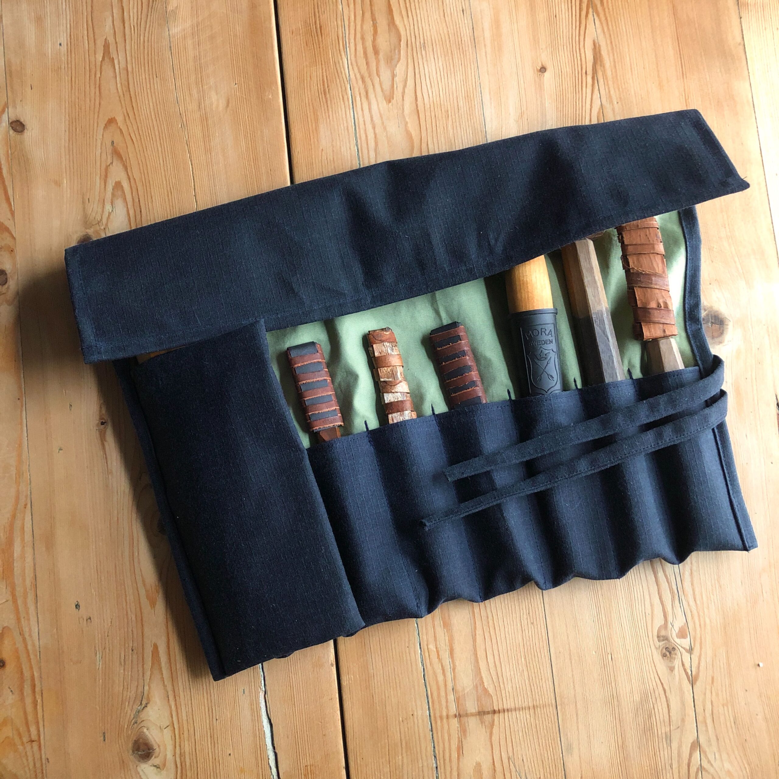 Navy Waxed Canvas and Green Cotton Tool Roll - Image 4