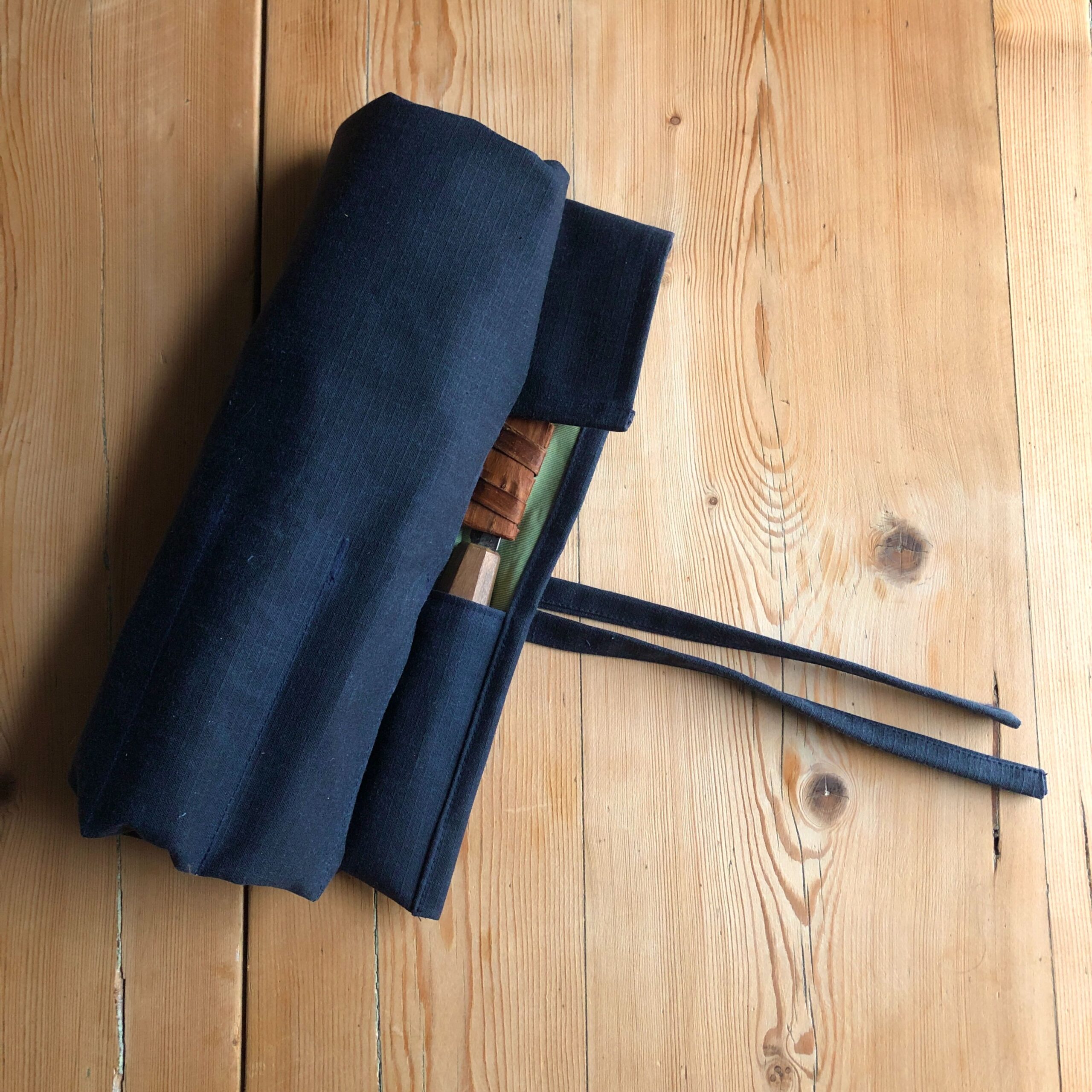 Navy Waxed Canvas and Green Cotton Tool Roll - Image 5