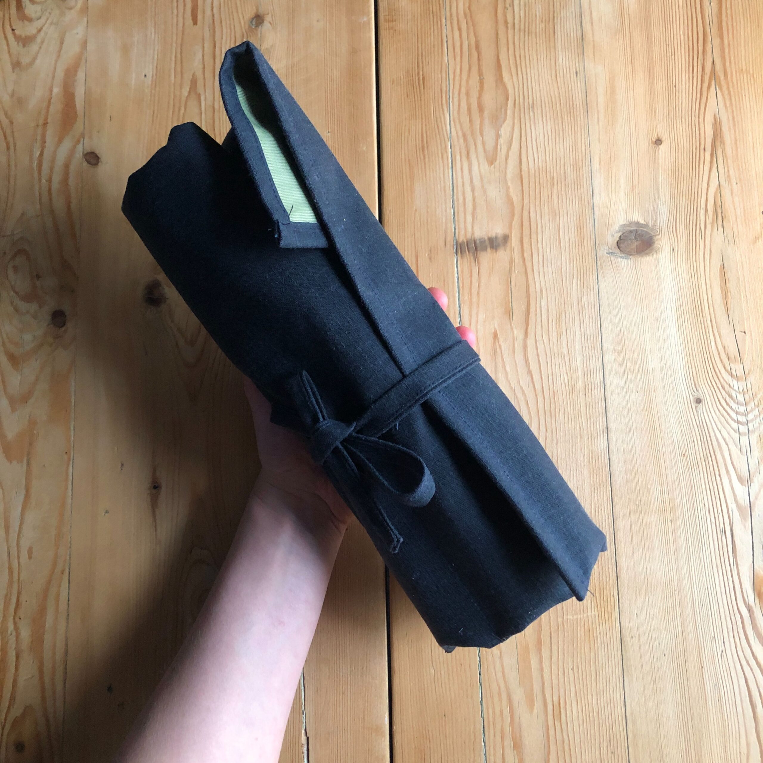 Navy Waxed Canvas and Green Cotton Tool Roll - Image 3