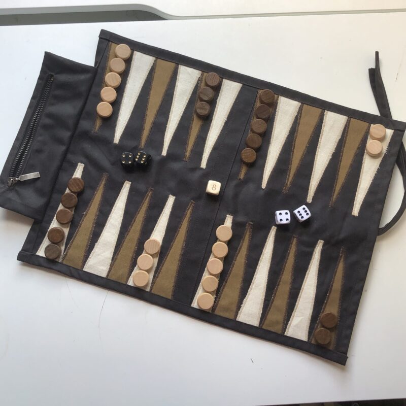 Darkest Brown Waxed Canvas Roll-Up Backgammon Set